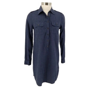 GAP Shirt Dress Navy Blue Long Sleeve Collared Knee Length Button Up Shift